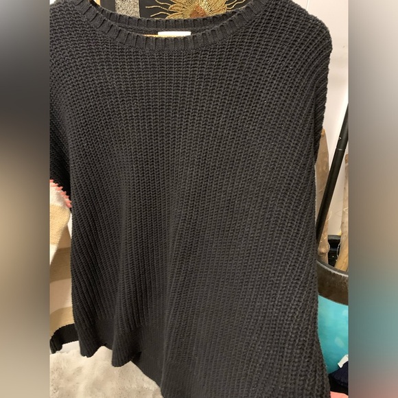 Lisa Todd Contrast Knit Stripe Sleeve Sweater Black Boxy Cotton Acrylic Ribbed - Picture 4 of 10